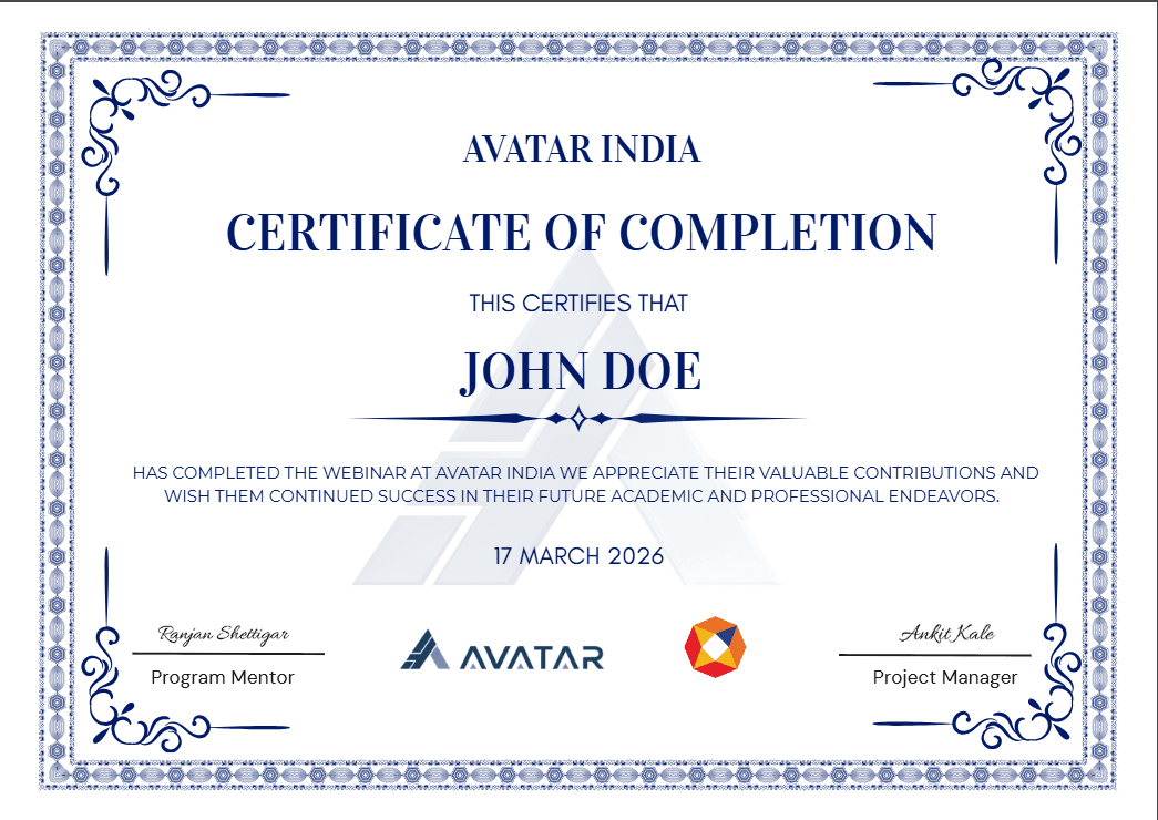 Avatar India Certificate of Participation